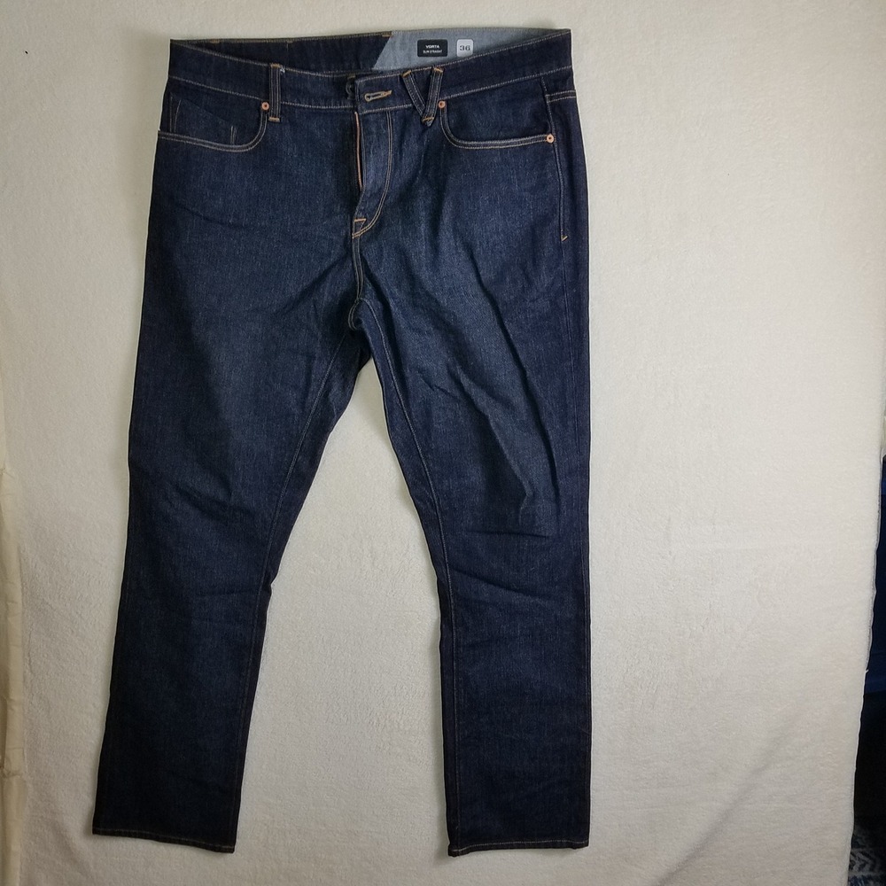 Volcom Vorta Slim Straight Leg Dark Indigo Denim Jeans Mens 36 Skater Streetwear